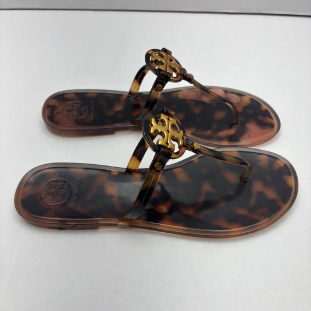 Tory Burch Mini Miller Flat Jelly Thong Sandal Tortoise Shell Size 7 - Picture 4 of 12